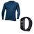 Kit Camisa Térmica Masculina UV Segunda Pele Protação Solar 50+ Manga Longa Dry Fit + Relógio Azul