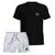 Kit Camiseta Algodão Estampada e Short Tactel Com Bolsos Masculino Preto emoji 01