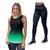 Kit Camiseta Feminina Regata Calça Legging Cavada Blusa Caminhada Musculação Proteção UV50 Preto verde, Preto