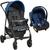 Kit Carrinho Bebe Travel System Passeio Berço Até 15Kg Modelo Ecco Burigotto + Bebe Conforto Azul