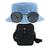 Kit Chapéu Bucket, Bolsa Pochete Transversal E Oculos De Sol MD-15 Azul claro