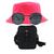 Kit Chapéu Bucket, Bolsa Pochete Transversal E Oculos De Sol MD-15 Rosa neon