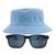 Kit Chapéu Bucket E Oculos De Sol Quadrado Bambu Madeira MD-05 Azul claro