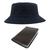 Kit Chapéu Bucket Hat E Carteira Masculina Pequena Marrom Compartimento Para Cédulas, Porta Documentos De Carro E Rg Azul escuro