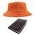 Kit Chapéu Bucket Hat E Carteira Masculina Pequena Marrom Compartimento Para Cédulas, Porta Documentos De Carro E Rg Laranja