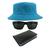 Kit Chapéu Bucket Hat, Óculos de Sol Retangular E Carteira MD-38 Azul