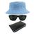 Kit Chapéu Bucket Hat, Óculos de Sol Retangular E Carteira MD-38 Azul claro
