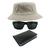 Kit Chapéu Bucket Hat, Óculos de Sol Retangular E Carteira MD-38 BEGE