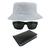 Kit Chapéu Bucket Hat, Óculos de Sol Retangular E Carteira MD-38 Branco