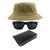 Kit Chapéu Bucket Hat, Óculos de Sol Retangular E Carteira MD-38 CAQUI