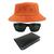 Kit Chapéu Bucket Hat, Óculos de Sol Retangular E Carteira MD-38 Laranja