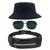 Kit Chapéu Bucket Hat, Pochete Ajustável Com Saída Fone E Óculos de Sol Piloto Quadrado Proteção Uv400 Clássico MD-23 Azul escuro