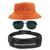Kit Chapéu Bucket Hat, Pochete Ajustável Com Saída Fone E Óculos de Sol Piloto Quadrado Proteção Uv400 Clássico MD-23 Laranja
