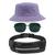 Kit Chapéu Bucket Hat, Pochete Ajustável Com Saída Fone E Óculos de Sol Piloto Quadrado Proteção Uv400 Clássico MD-23 Lilás