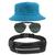 Kit Chapéu Bucket Hat, Pochete Ajustável Impermeável E Óculos Escuro de Sol Piloto Lente Escura Armação De Metal MD-25 Azul