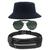 Kit Chapéu Bucket Hat, Pochete Ajustável Impermeável E Óculos Escuro de Sol Piloto Lente Escura Armação De Metal MD-25 Azul escuro