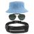 Kit Chapéu Bucket Hat, Pochete Ajustável Impermeável E Óculos Escuro de Sol Piloto Lente Escura Armação De Metal MD-25 Azul claro