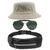 Kit Chapéu Bucket Hat, Pochete Ajustável Impermeável E Óculos Escuro de Sol Piloto Lente Escura Armação De Metal MD-25 Bege