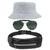 Kit Chapéu Bucket Hat, Pochete Ajustável Impermeável E Óculos Escuro de Sol Piloto Lente Escura Armação De Metal MD-25 Branco