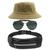 Kit Chapéu Bucket Hat, Pochete Ajustável Impermeável E Óculos Escuro de Sol Piloto Lente Escura Armação De Metal MD-25 Caqui