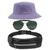 Kit Chapéu Bucket Hat, Pochete Ajustável Impermeável E Óculos Escuro de Sol Piloto Lente Escura Armação De Metal MD-25 Lilás