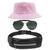 Kit Chapéu Bucket Hat, Pochete Ajustável Impermeável E Óculos Escuro de Sol Piloto Lente Escura Armação De Metal MD-25 Rosa claro
