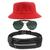 Kit Chapéu Bucket Hat, Pochete Ajustável Impermeável E Óculos Escuro de Sol Piloto Lente Escura Armação De Metal MD-25 Vermelho