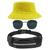 Kit Chapéu Bucket Hat, Pochete Ajustável Impermeável Saída Fone E Óculos de Sol Hexagonal Armação De Metal Pequeno MD-29 Amarelo