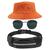 Kit Chapéu Bucket Hat, Pochete Ajustável Impermeável Saída Fone E Óculos de Sol Hexagonal Armação De Metal Pequeno MD-29 Laranja