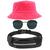 Kit Chapéu Bucket Hat, Pochete Ajustável Impermeável Saída Fone E Óculos de Sol Hexagonal Armação De Metal Pequeno MD-29 Rosa neon