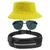Kit Chapéu Bucket Hat, Pochete Ajustável Impermeável Saída Fone E Óculos de Sol Piloto Quadrado Armação de Metal MD-22 Amarelo