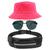 Kit Chapéu Bucket Hat, Pochete Ajustável Impermeável Saída Fone E Óculos de Sol Piloto Quadrado Armação de Metal MD-22 Rosa neon