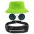 Kit Chapéu Bucket Hat, Pochete Ajustável Impermeável Saída Fone E Óculos de Sol Redondo Armação De Metal Grande MD-30 Verde neon
