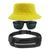 Kit Chapéu Bucket Hat, Pochete Ajustável Saída De Fone E Óculos de Sol Grande Retangular Unissex Armação Fosca MD-41 Amarelo
