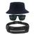 Kit Chapéu Bucket Hat, Pochete Ajustável Saída De Fone E Óculos de Sol Grande Retangular Unissex Armação Fosca MD-41 Azul escuro