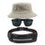 Kit Chapéu Bucket Hat, Pochete Ajustável Saída De Fone E Óculos de Sol Grande Retangular Unissex Armação Fosca MD-41 Bege