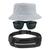 Kit Chapéu Bucket Hat, Pochete Ajustável Saída De Fone E Óculos de Sol Grande Retangular Unissex Armação Fosca MD-41 Branco