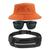 Kit Chapéu Bucket Hat, Pochete Ajustável Saída De Fone E Óculos de Sol Grande Retangular Unissex Armação Fosca MD-41 Laranja