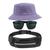 Kit Chapéu Bucket Hat, Pochete Ajustável Saída De Fone E Óculos de Sol Grande Retangular Unissex Armação Fosca MD-41 Lilás
