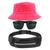 Kit Chapéu Bucket Hat, Pochete Ajustável Saída De Fone E Óculos de Sol Grande Retangular Unissex Armação Fosca MD-41 Rosa neon