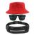 Kit Chapéu Bucket Hat, Pochete Ajustável Saída De Fone E Óculos de Sol Grande Retangular Unissex Armação Fosca MD-41 Vermelho