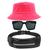 Kit Chapéu Bucket Hat, Pochete Ajustável Saída Fone E Óculos de Sol Geométrico Com Armação Quadrada Lente Escura MD-43 Rosa neon