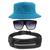 Kit Chapéu Bucket Hat, Pochete Ajustável Saída Fone E Óculos de Sol Quadrado Armação Transparente Com Proteção MD-31 Azul