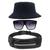 Kit Chapéu Bucket Hat, Pochete Ajustável Saída Fone E Óculos de Sol Quadrado Armação Transparente Com Proteção MD-31 Azul escuro