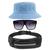 Kit Chapéu Bucket Hat, Pochete Ajustável Saída Fone E Óculos de Sol Quadrado Armação Transparente Com Proteção MD-31 Azul claro