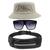 Kit Chapéu Bucket Hat, Pochete Ajustável Saída Fone E Óculos de Sol Quadrado Armação Transparente Com Proteção MD-31 Bege