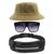Kit Chapéu Bucket Hat, Pochete Ajustável Saída Fone E Óculos de Sol Quadrado Armação Transparente Com Proteção MD-31 Caqui