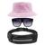 Kit Chapéu Bucket Hat, Pochete Ajustável Saída Fone E Óculos de Sol Quadrado Armação Transparente Com Proteção MD-31 Rosa claro