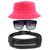Kit Chapéu Bucket Hat, Pochete Ajustável Saída Fone E Óculos de Sol Quadrado Armação Transparente Com Proteção MD-31 Rosa neon