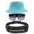 Kit Chapéu Bucket Hat, Pochete Ajustável Saída Fone E Óculos de Sol Quadrado Armação Transparente Com Proteção MD-31 Verde turquesa